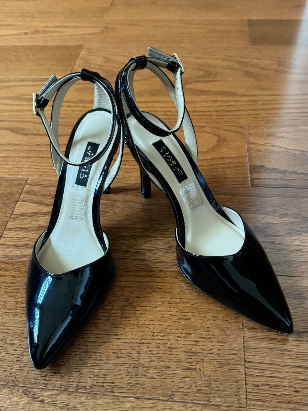 CIARA Black Patent Leather Ankle Strap Heels Sz 7.5